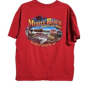 Harley-Davidson T-Shirt Mens XL Red Myrtle Beach SC Graphic Winged Logo Cotton